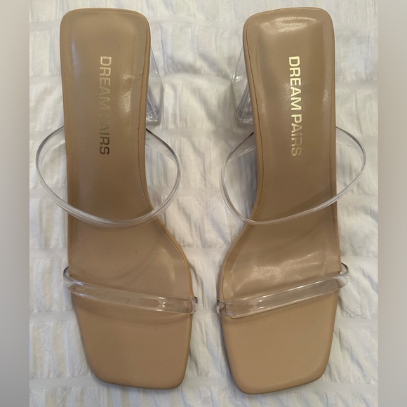 Dream Pairs Beige Heels with Clear Straps - Picture 1 of 4